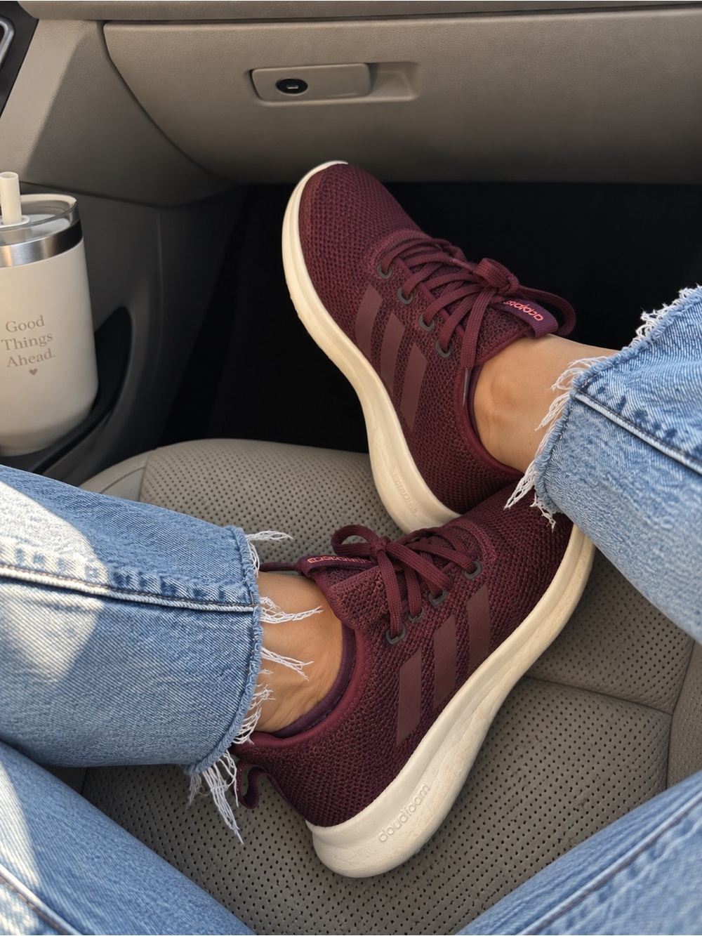 adidas Women’s Cloudfoam Knit Sneakers - Burgundy and Cream